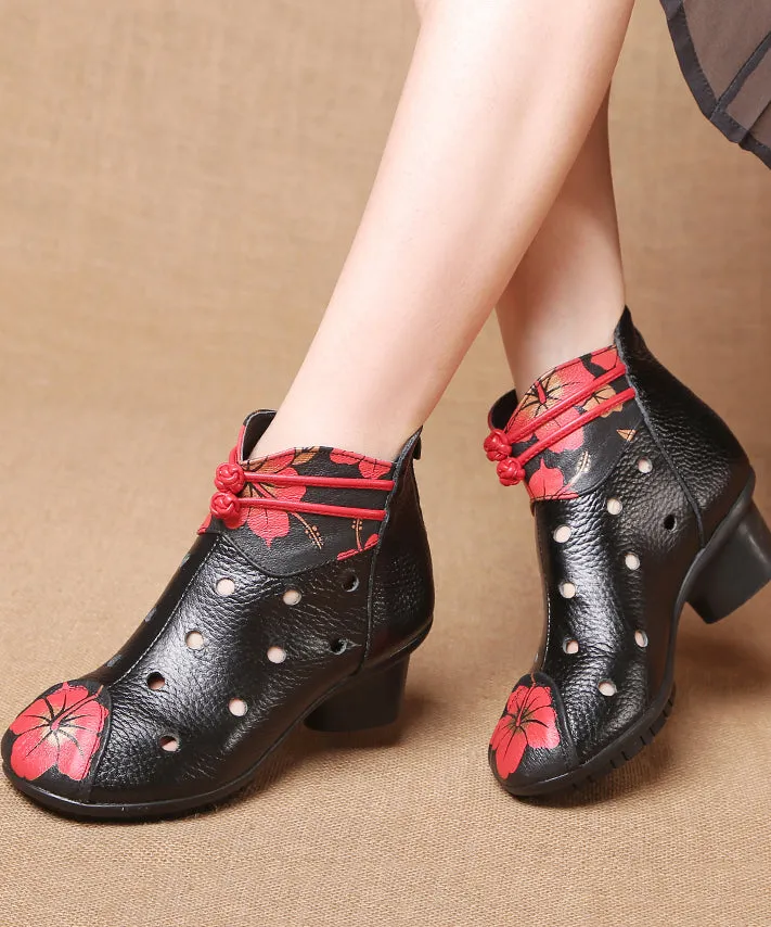 Art Hollow Out Cowhide Leather Boots Splicing Oriental Boots LY0245