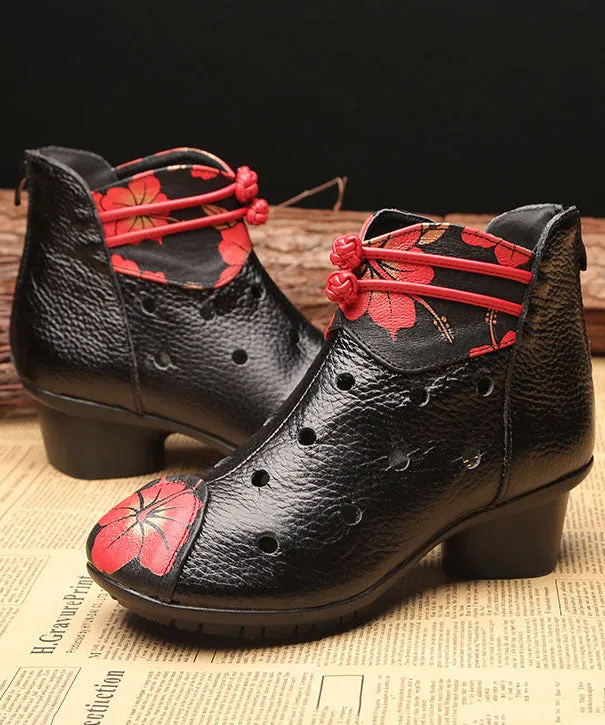 Art Hollow Out Cowhide Leather Boots Splicing Oriental Boots LY0245