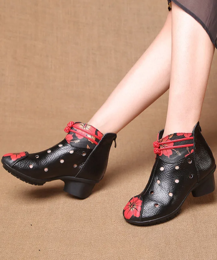 Art Hollow Out Cowhide Leather Boots Splicing Oriental Boots LY0245