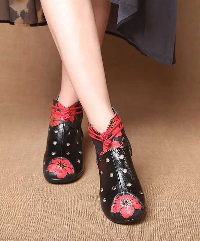 Art Hollow Out Cowhide Leather Boots Splicing Oriental Boots LY0245