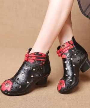 Art Hollow Out Cowhide Leather Boots Splicing Oriental Boots LY0245