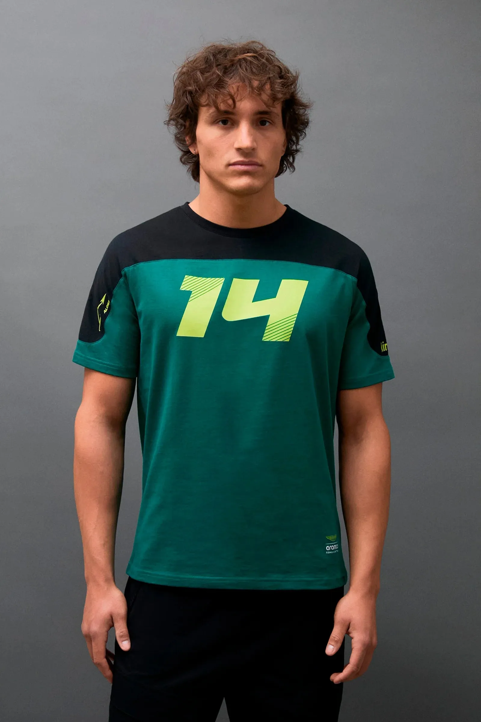 Aston Martin F1 Kimoa Fernando Alonso #14 Color Block T-Shirt - Green