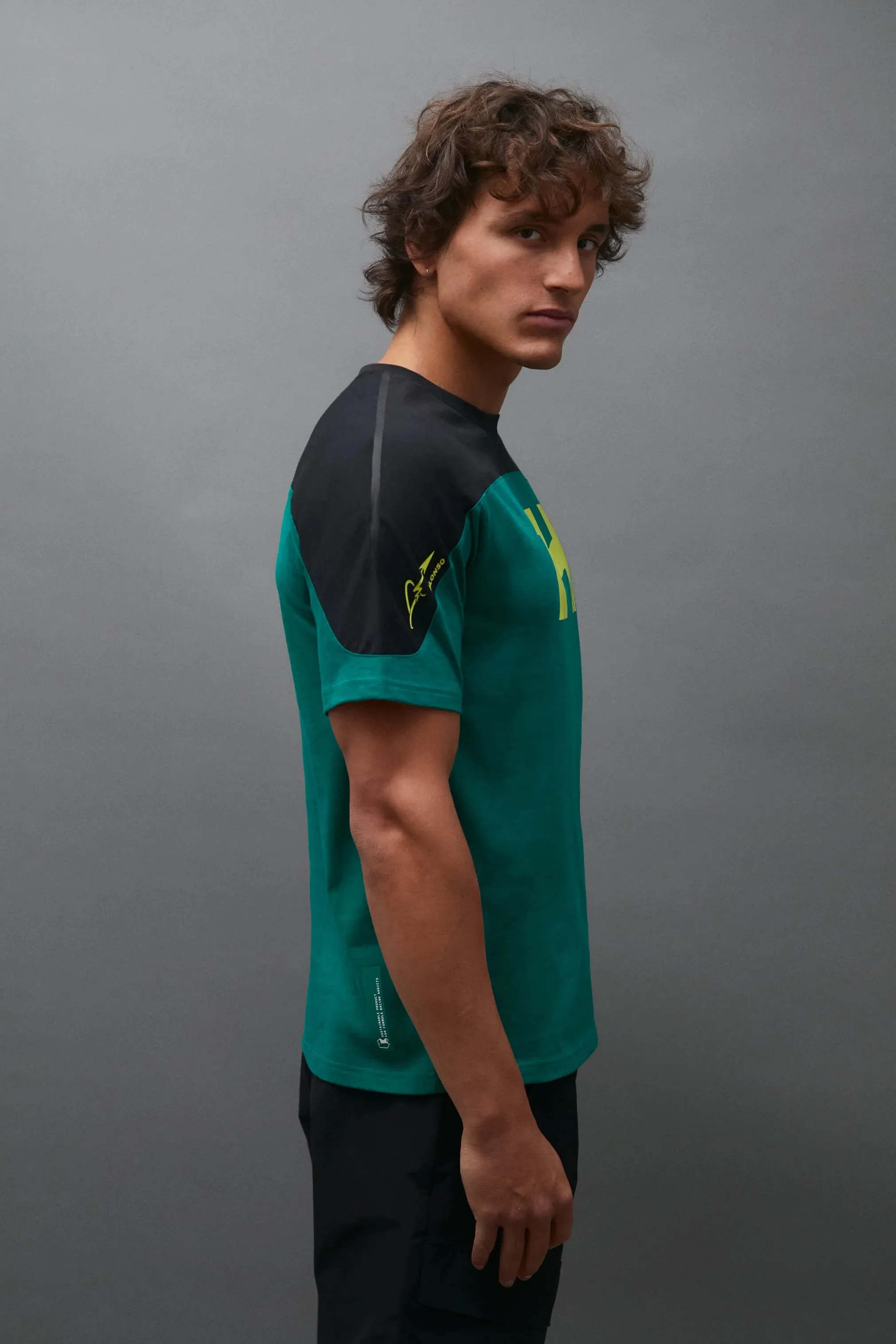 Aston Martin F1 Kimoa Fernando Alonso #14 Color Block T-Shirt - Green