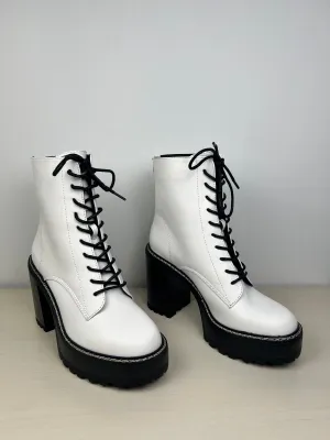 Boots Ankle Heels By Madden Girl In Black & White, Size: 9
