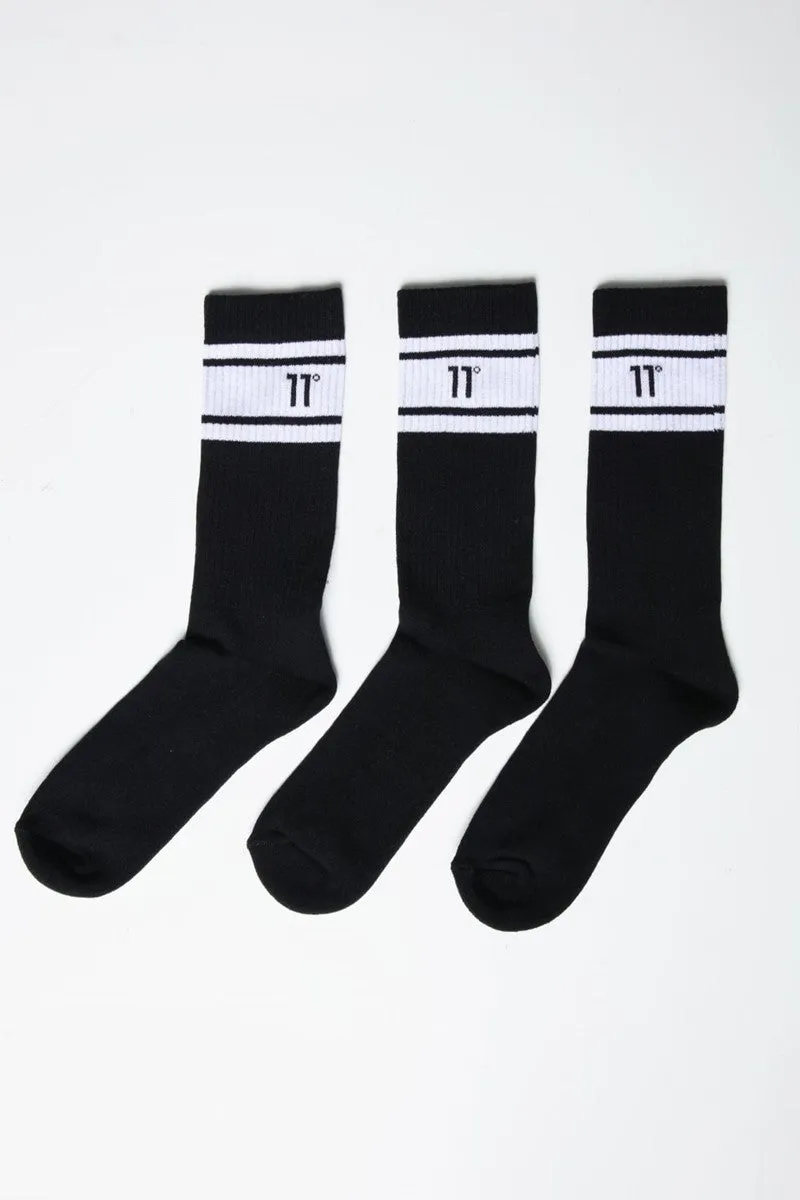 Core Stripe Socks 3 Pack - Black